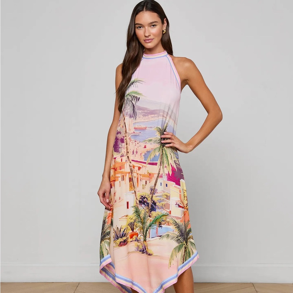 L'AGENCE Elise Cover-Up Dress in Postcard Print Size Small NWT